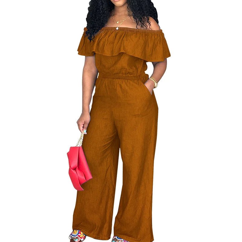 Plus Size Denim Jumpsuit - Sleeveless Shawl Collar Overall | Autumn Fashion - EverHype