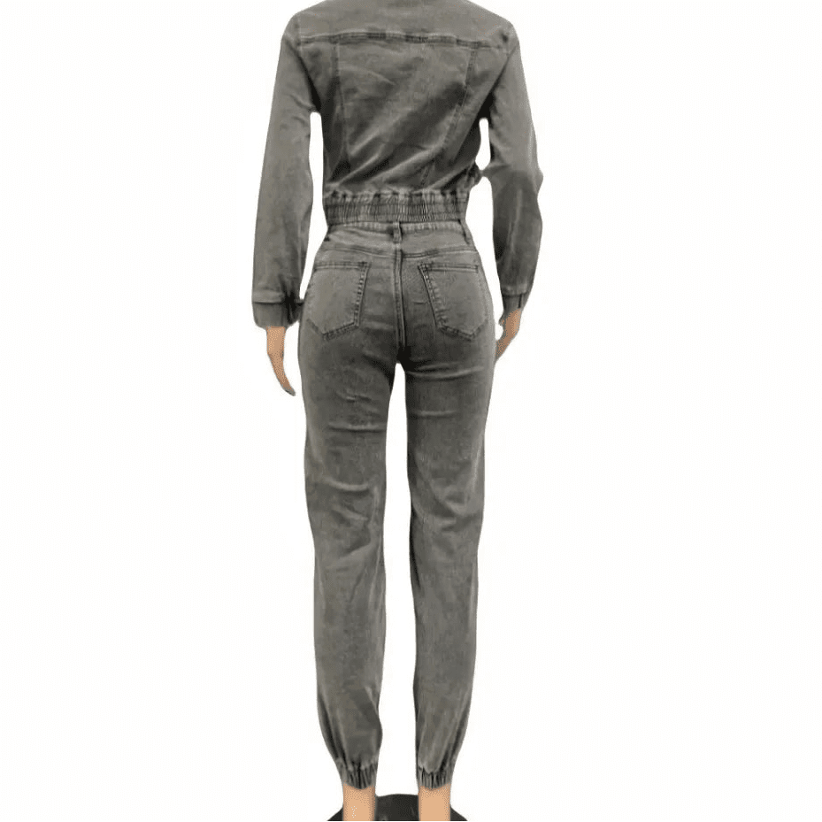 Women's Denim 2 - Piece Set - Zip Crop Jacket & Cargo Jeans | Streetwear Outfit - EverHype