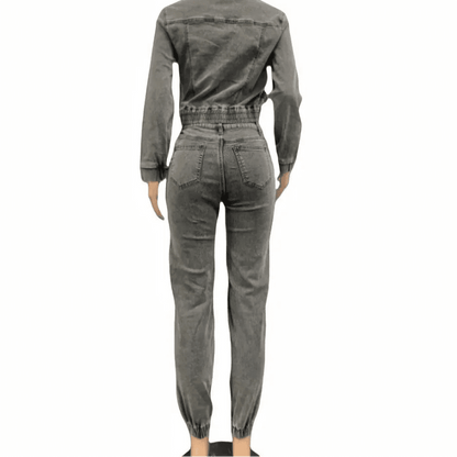Women's Denim 2 - Piece Set - Zip Crop Jacket & Cargo Jeans | Streetwear Outfit - EverHype