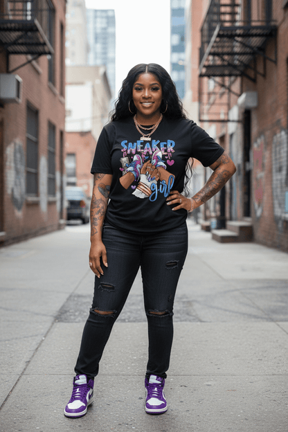 Plus Size Sneaker Girl Graphic T-Shirt - Casual Crew Neck Top - EverHype